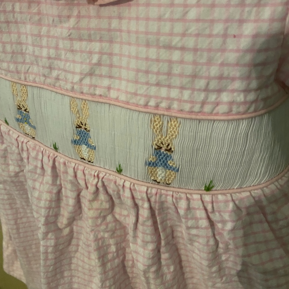 Adorable Smocked Peter Rabbit dress 3T pink check ruffle collar - Picture 4 of 7